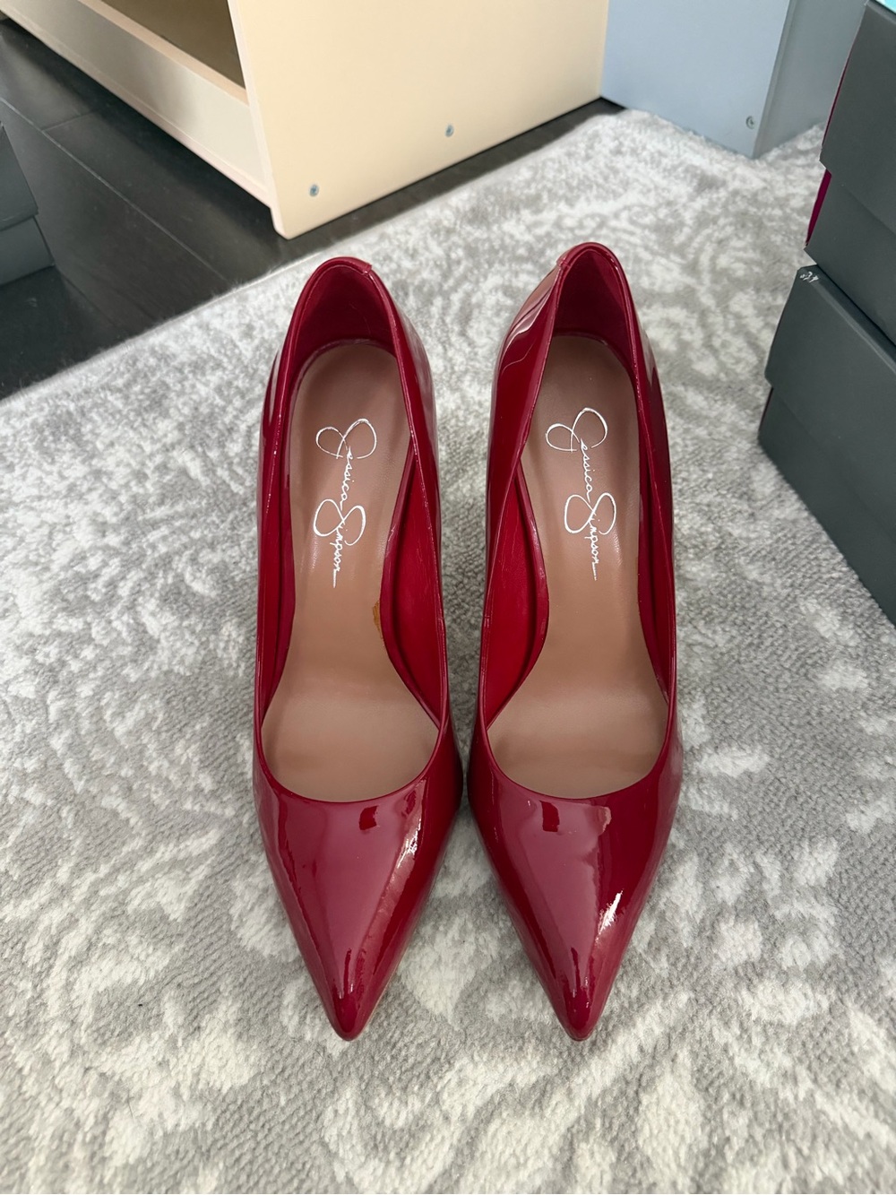 Jessica Simpson Cherry Red Patent Pointed Toe Pumps